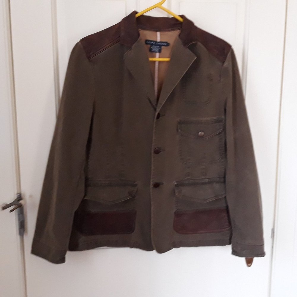 Ralph Lauren Cotton/Leather unlined Jacket Sz  L